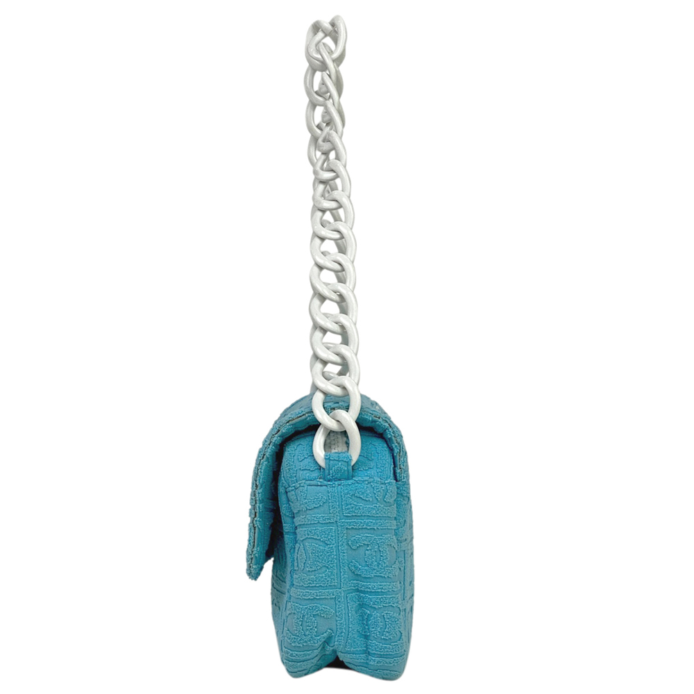 Chanel Shoulder Chain Bag Fabric Blue Plastic Light Cocomark Pile